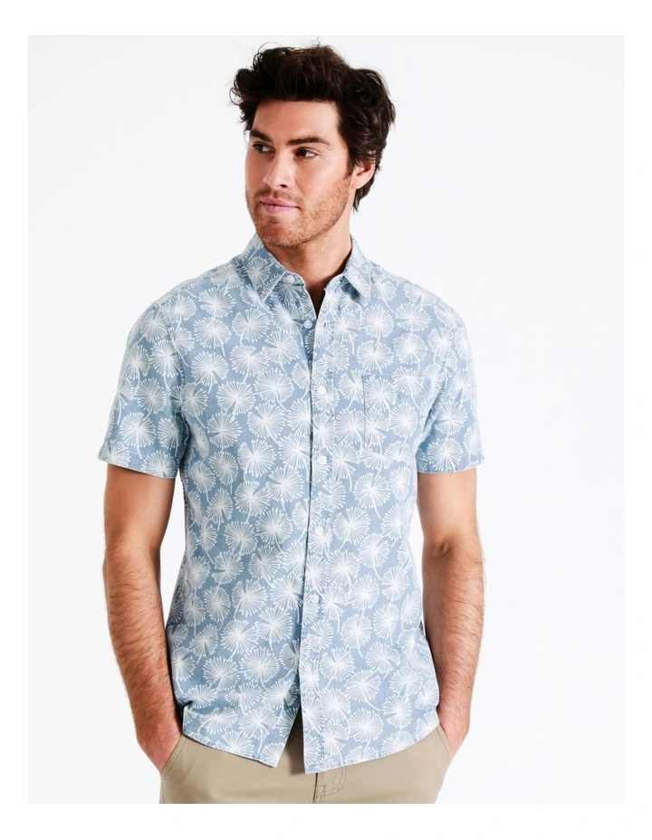 Maddox Woodwork Print Short Sleeve Shirt In Blue - Image 5