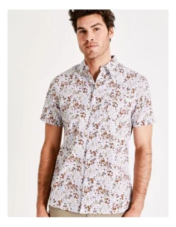 Maddox Fernleigh Ditsy Print Short Sleeve Shirt In White