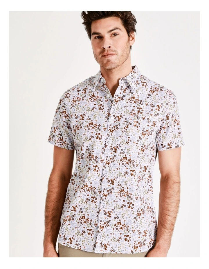 Maddox Fernleigh Ditsy Print Short Sleeve Shirt In White