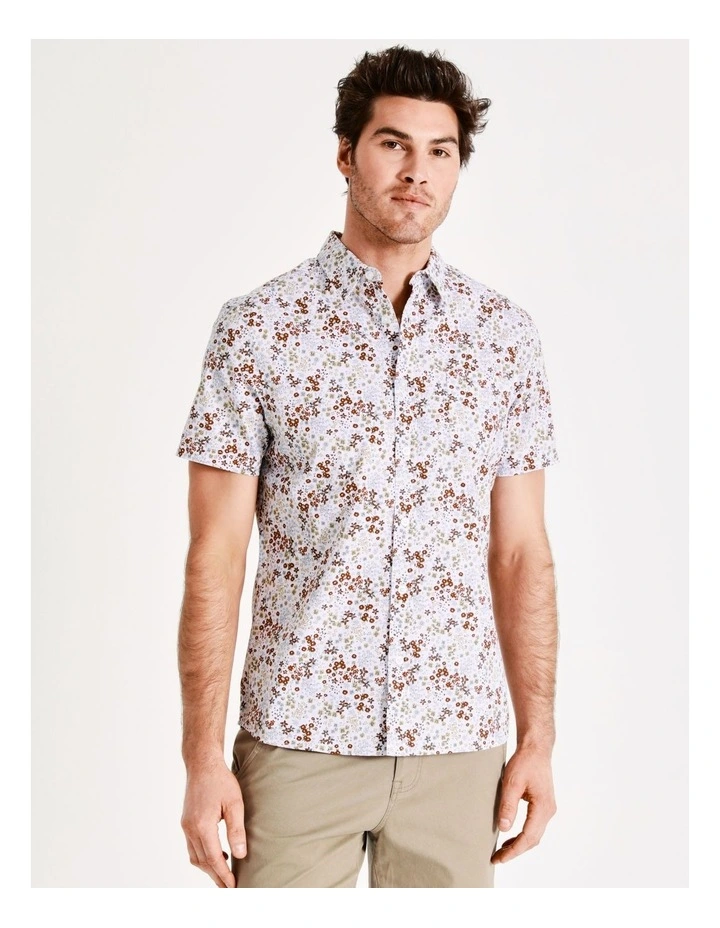 Maddox Fernleigh Ditsy Print Short Sleeve Shirt In White - Image 5