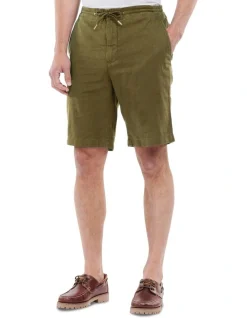 Barbour Linen Cotton Mix Short In Military Green