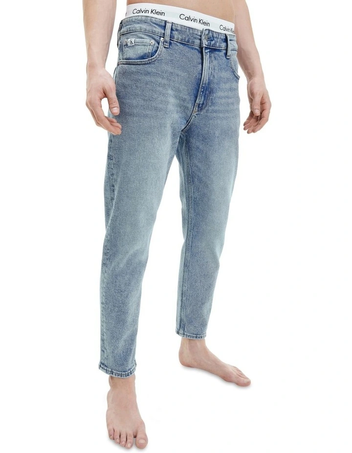 Calvin Klein Jeans Dad Jean In Mid Blue Utility Pocket Label - Image 2