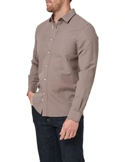 Blazer Collins Long Sleeve Linen Blend Shirt In Coffee