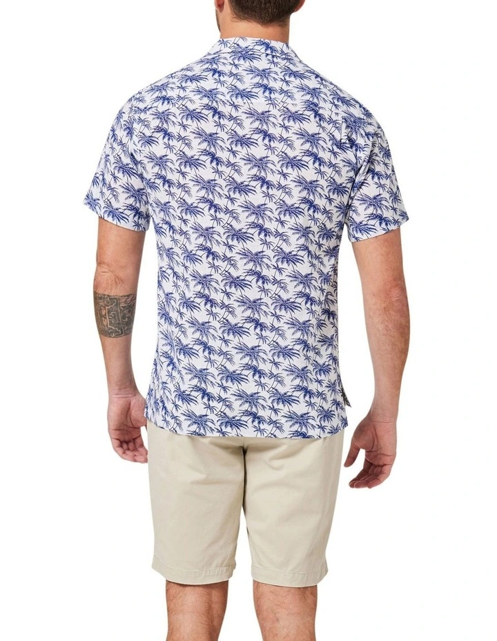 Blazer Arlo Short Sleeve Palm Tree Print Shirt In White/Navy - Image 2