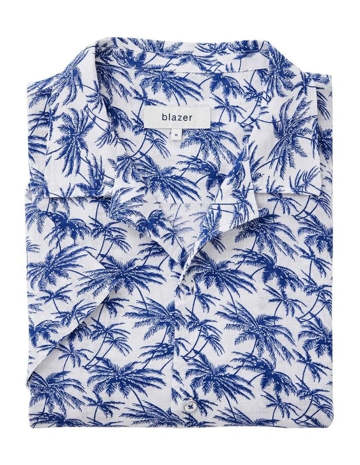 Blazer Arlo Short Sleeve Palm Tree Print Shirt In White/Navy - Image 4