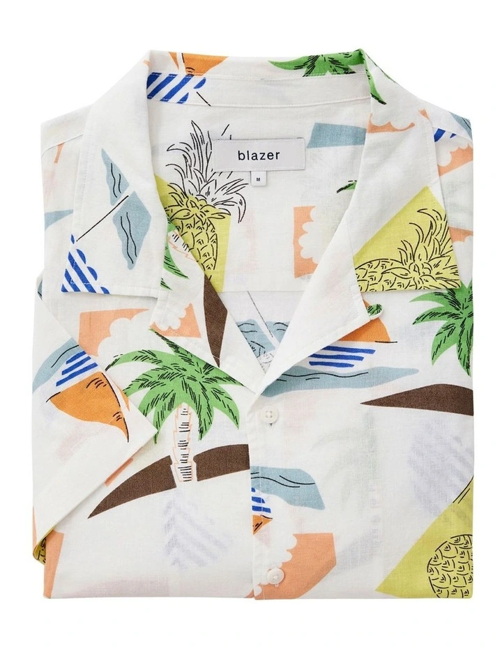 Blazer Harris Short Sleeve Linen Print Shirt In Multi - Image 4
