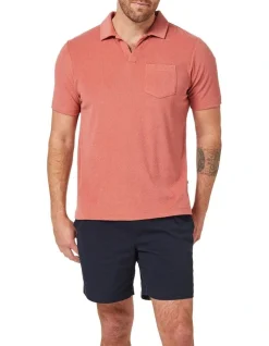 Blazer Oliver Terry Open Collar Polo In Terracotta