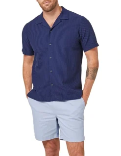 Blazer Pierce Short Sleeve Seersucker Shirt In Navy