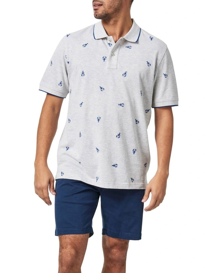 Blazer Lobster Print Pique Polo In Grey 1 Blazer Lobster Print Pique Polo In Grey