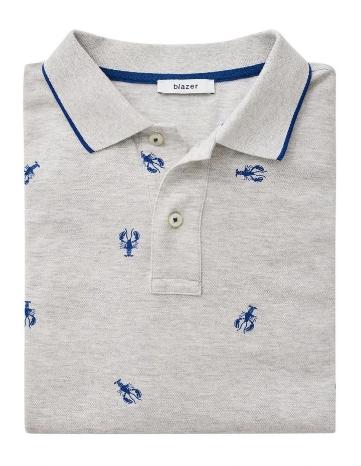 Blazer Lobster Print Pique Polo In Grey 4 Blazer Lobster Print Pique Polo In Grey - Image 4