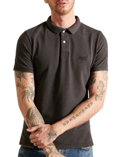 Superdry Vintage Destroyed Polo In Vintage Black