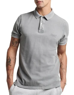 Superdry Vintage Destroyed Polo In Dove Grey