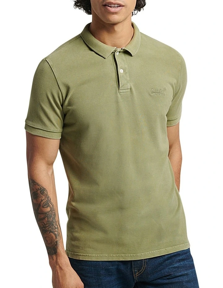 Superdry Vintage Destroyed Polo In Olive Khaki 1 Superdry Vintage Destroyed Polo In Olive Khaki