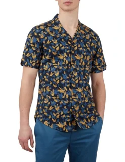 Ben Sherman Botanical Print Short Sleeve Shirt In Multi