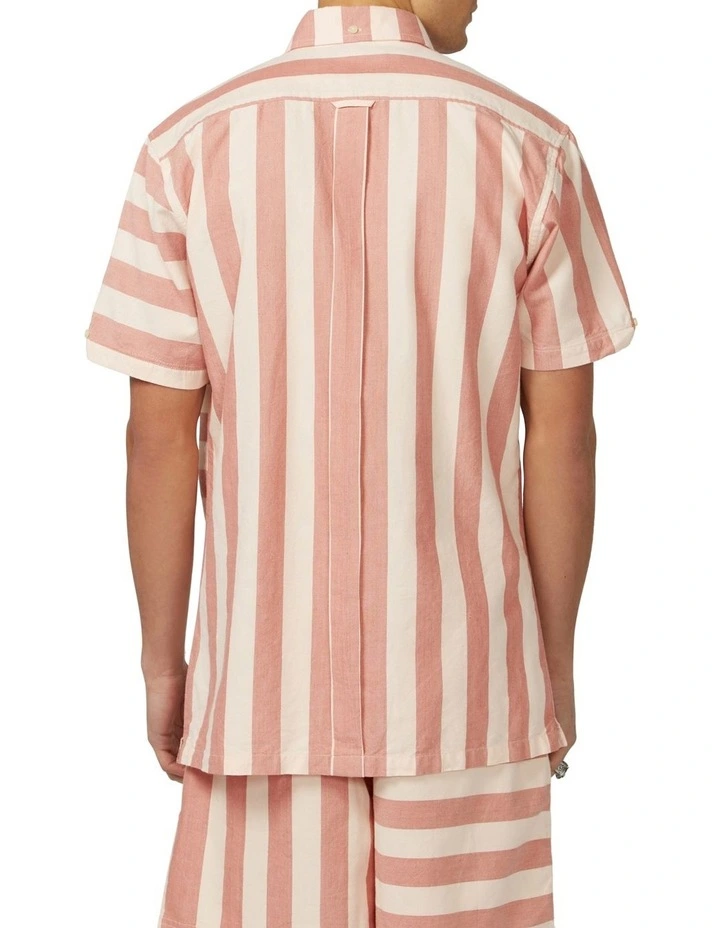 Ben Sherman Patchwork Candy Stripe Short Sleeve Shirt In Dark Pink 2 Ben Sherman Patchwork Candy Stripe Short Sleeve Shirt In Dark Pink - Image 2