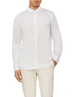 Calvin Klein Nevertuck Long Sleeve Plain Poplin Shirt In White