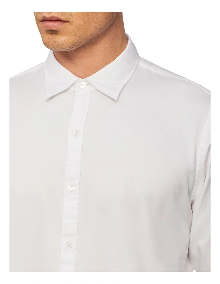 Calvin Klein Nevertuck Long Sleeve Plain Poplin Shirt In White - Image 4