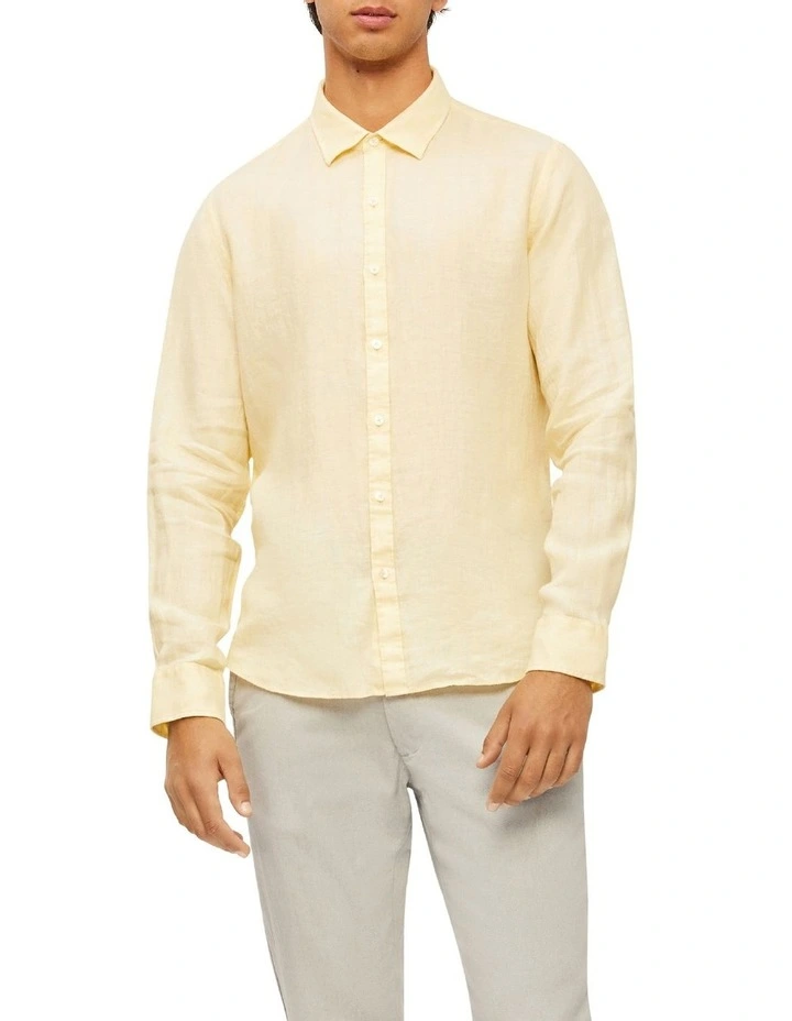 Calvin Klein Nevertuck Long Sleeve Plain Linen Shirt In Ecru