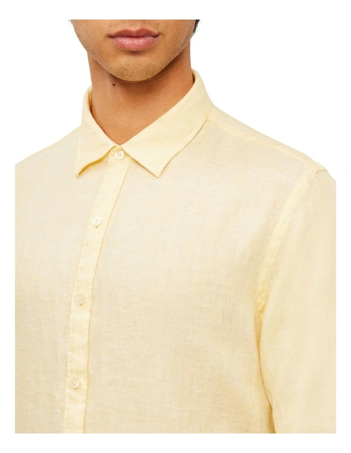 Calvin Klein Nevertuck Long Sleeve Plain Linen Shirt In Ecru - Image 4