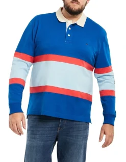 Tommy Hilfiger Big And Tall Blockstripe Rugby Jersey In Greek Isle Blue/Multi
