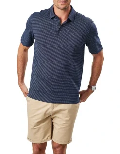 Gazman Smart Jacquard Grid Polo In Navy