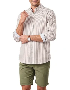 Gazman Casual Double Faced Stripe Long Sleeve Shirt In Chestnut