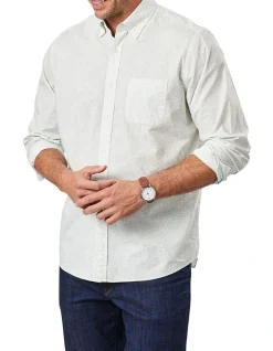 Gazman Casual Leaf Print Long Sleeve Shirt In Sage