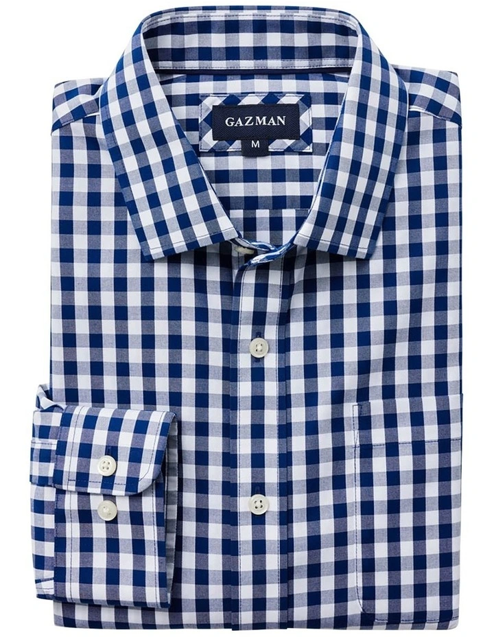 Gazman Non-Iron Oxford Check Long Sleeve Shirt In Navy 4 Gazman Non-Iron Oxford Check Long Sleeve Shirt In Navy - Image 4