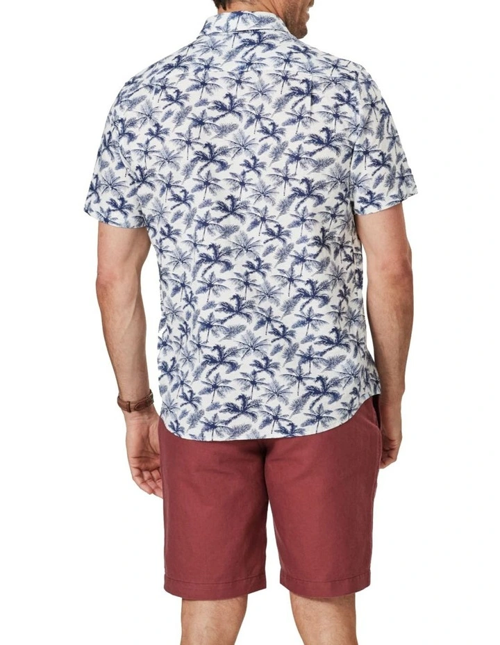 Gazman Linen Blend Palm Print Short Sleeve Shirt In White 2 Gazman Linen Blend Palm Print Short Sleeve Shirt In White - Image 2