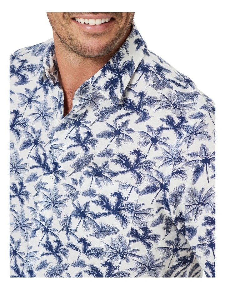 Gazman Linen Blend Palm Print Short Sleeve Shirt In White 4 Gazman Linen Blend Palm Print Short Sleeve Shirt In White - Image 4