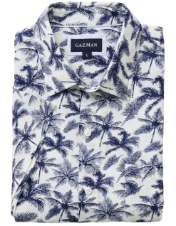 Gazman Linen Blend Palm Print Short Sleeve Shirt In White 9 Gazman Linen Blend Palm Print Short Sleeve Shirt In White -Nena & Pasadena Sales 930764530 5 720x928