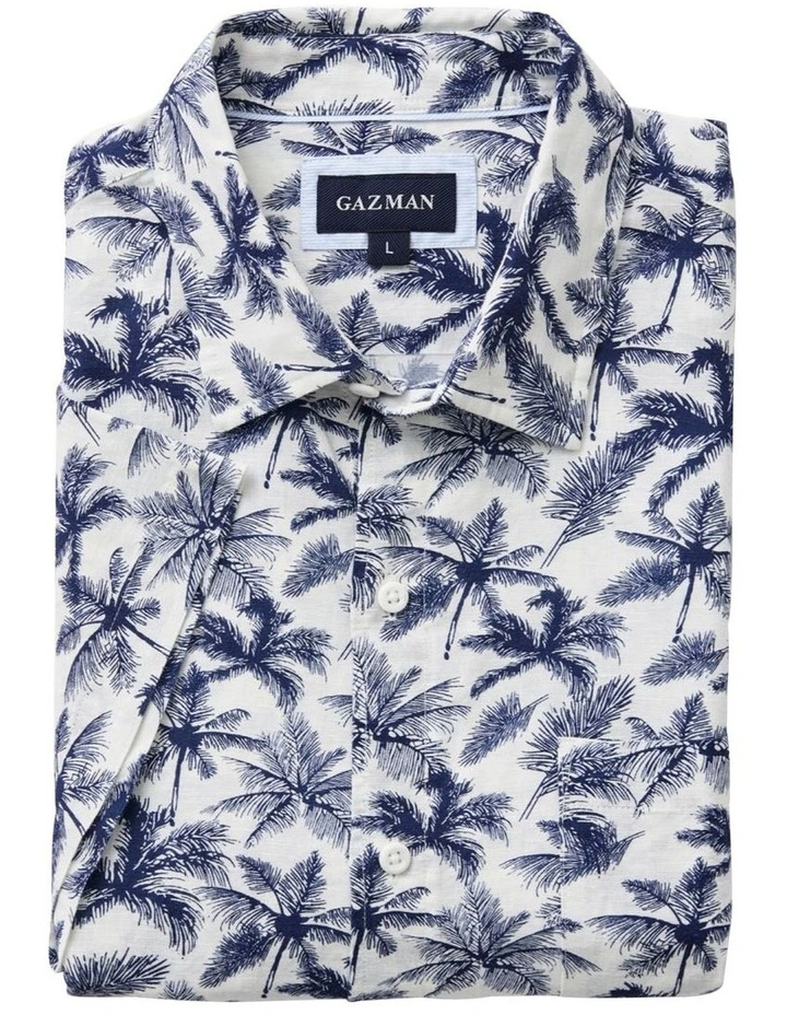 Gazman Linen Blend Palm Print Short Sleeve Shirt In White 5 Gazman Linen Blend Palm Print Short Sleeve Shirt In White - Image 5