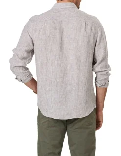 Alternative view of Gazman Pure French Linen Fine Stripe Long Sleeve Shirt In Brown