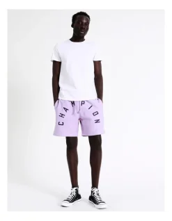 Champion Reverse Weave Arch Logo Shorts In Lavender