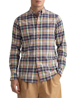 Gant Regular Colourful Check Long Sleeve Shirt In Eggshell