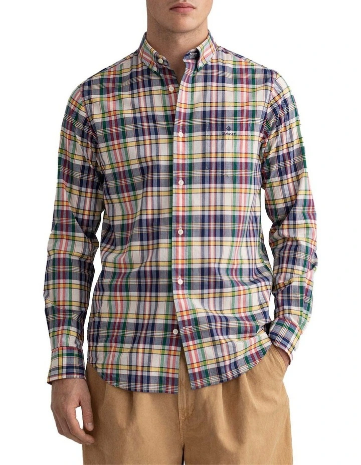 Gant Regular Colourful Check Long Sleeve Shirt In Eggshell