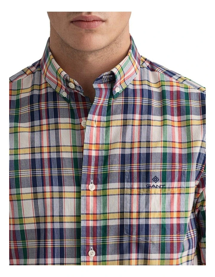 Gant Regular Colourful Check Long Sleeve Shirt In Eggshell - Image 3