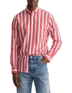 Gant Regular Wide Poplin Stripe Long Sleeve Shirt In Watermelon Pink