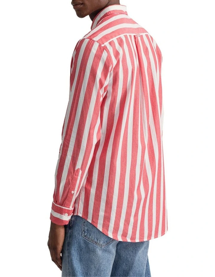 Gant Regular Wide Poplin Stripe Long Sleeve Shirt In Watermelon Pink - Image 2