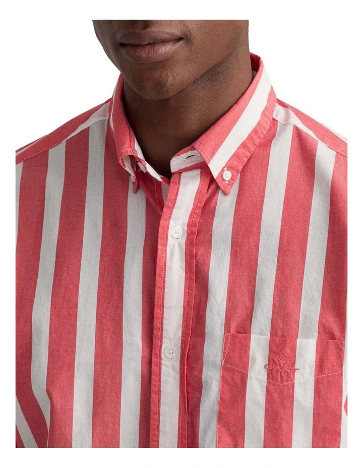 Gant Regular Wide Poplin Stripe Long Sleeve Shirt In Watermelon Pink - Image 3