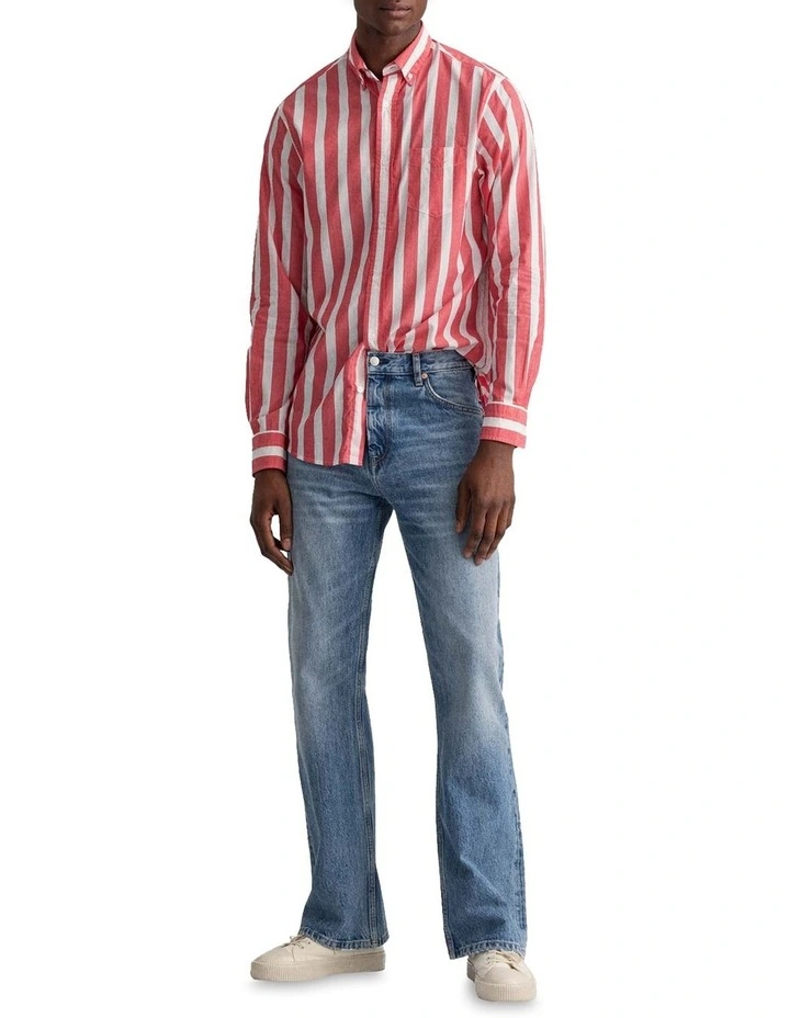 Gant Regular Wide Poplin Stripe Long Sleeve Shirt In Watermelon Pink - Image 4