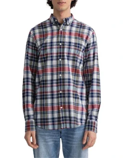 Gant Regular Indian Madras Long Sleeve Shirt In Persian Blue