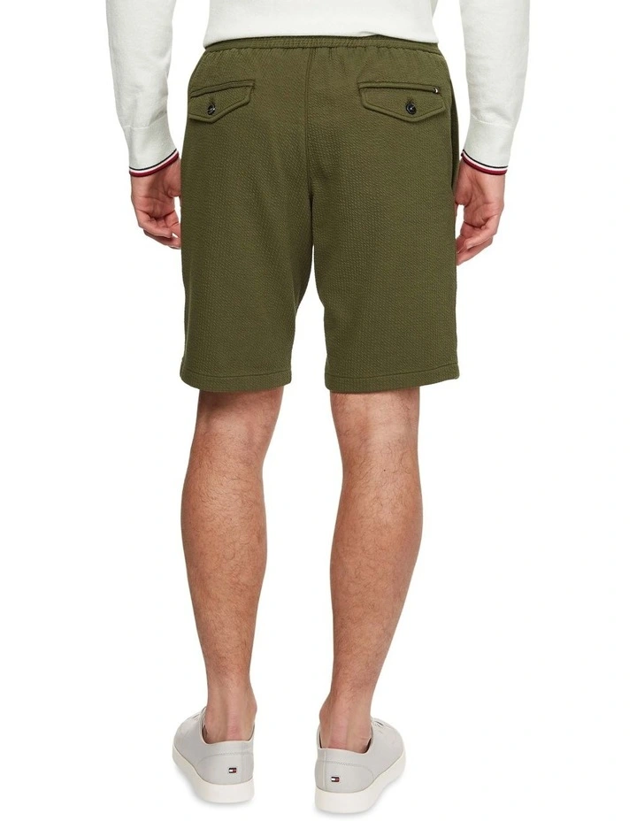 Tommy Hilfiger Harlem Pull On Seersucker Jersey Short In Army Green - Image 2