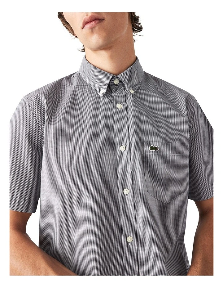 Lacoste Short Sleeve Gingham Poplin Shirt In White/Navy - Image 3