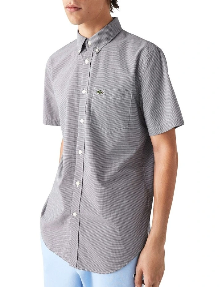 Lacoste Short Sleeve Gingham Poplin Shirt In White/Navy - Image 4