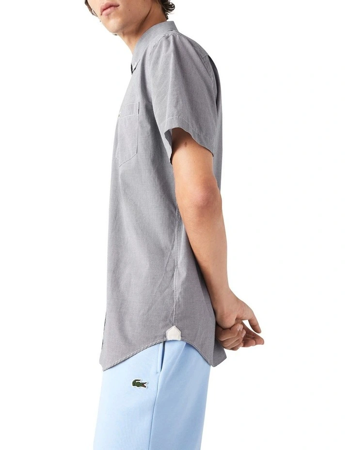 Lacoste Short Sleeve Gingham Poplin Shirt In White/Navy - Image 5