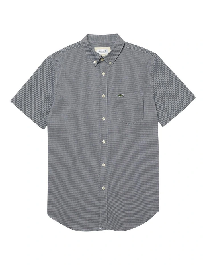 Lacoste Short Sleeve Gingham Poplin Shirt In White/Navy - Image 6