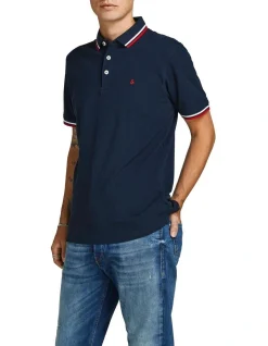 Jack & Jones Jersey Short Sleeve Polo In Navy Blazer