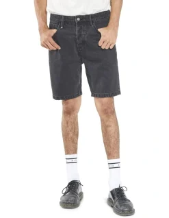 Thrills Chopped Hem Denim Short In Aged Black