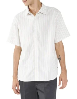 Thrills Palm Stripe Short Sleeve Shirt In White